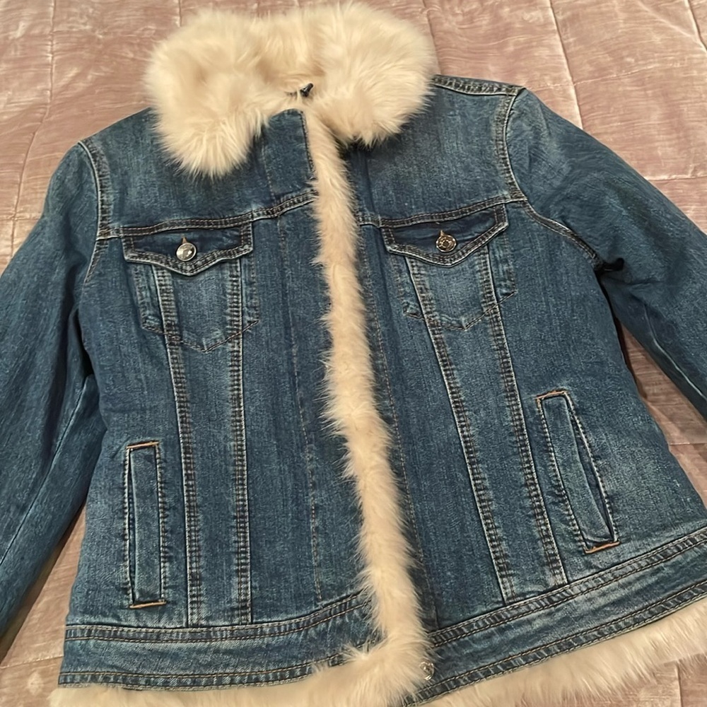 LIU JO Milano Fur Denim Jacket Size Medium